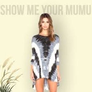 Mumu Mellow Show Me Your Mumu Black Gray Tie Dye Mini Dress Tunic Top Medium NWT